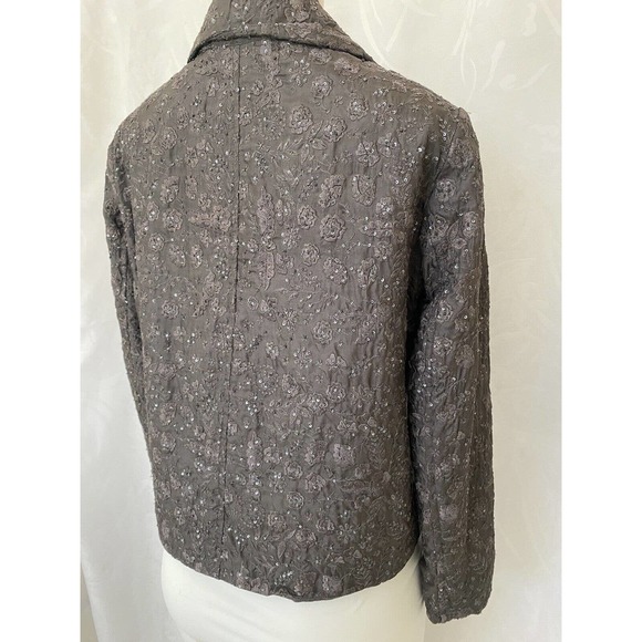 Nicole Farhi Jacket Blazer Taupe Brown Open Front Embroidered Sequin 100… - Picture 3 of 5